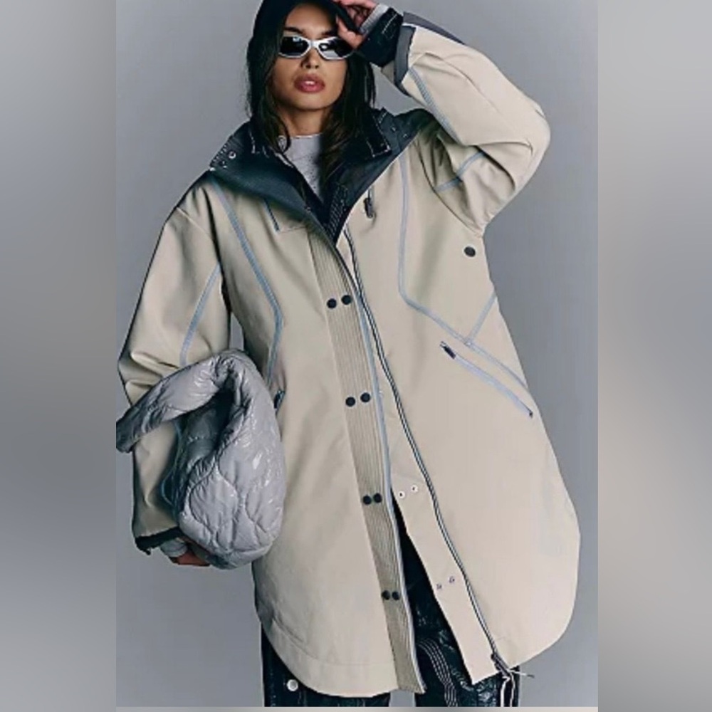 NWT Free People Moon Magic Reflective Rain Parka Whipped Cream Size S